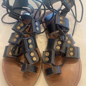 Free People Movement Black and Brown Sandals with Gold Studs